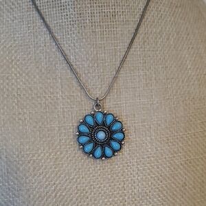 Robert Rose Blue Floral Pendant Necklace
